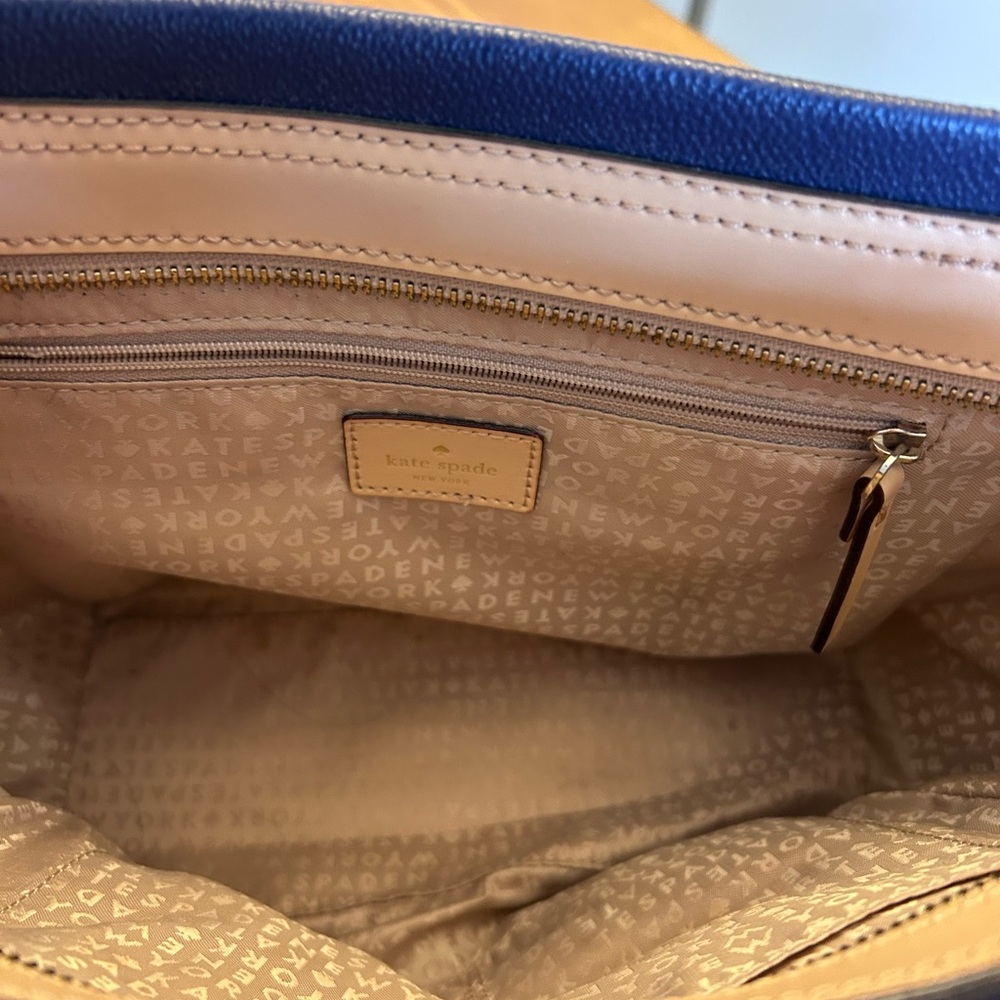 kate spade Navy and White Stripe Satchel with tan trim - Picture 3 of 4